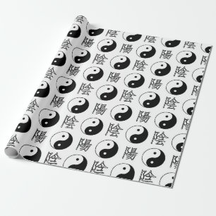 Papier Cadeau SYMBOLE YINyang Blanc Motif chinois