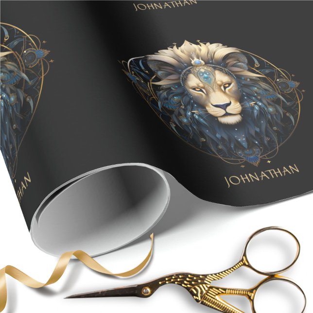Papier Cadeau Symbole ziolique de lion personnalisé Noir Or Cosm (Créateur téléchargé)