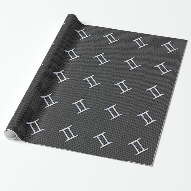 Papier Cadeau SYMBOLE Zodiaque Gemini Tissu Carbone au charbon d (Déroulé)