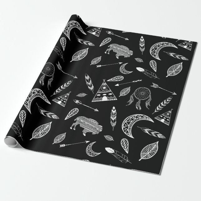 Papier Cadeau Symboles blancs amérindiens (Déroulé)