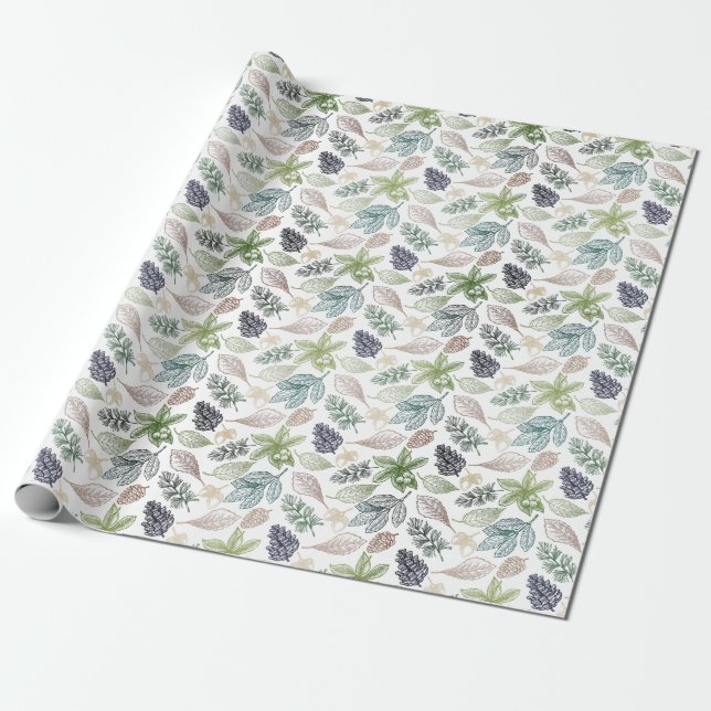Papier Cadeau Symboles de Flora de solstice d'hiver (Déroulé)