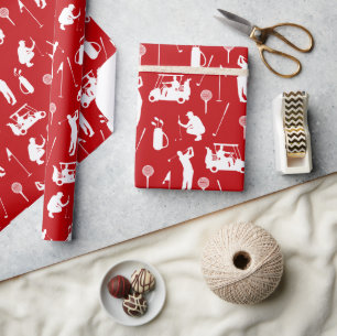 Papier Cadeau Symboles de golf blanc et rouge Motif