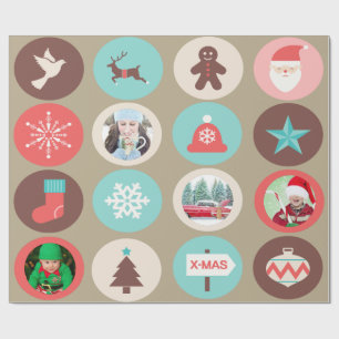 Papier Cadeau Symboles de Noël Grands Médaillons Photos personna