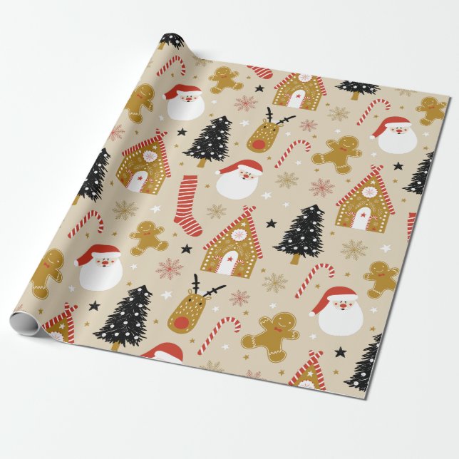 Papier Cadeau Symboles de Noël mignons Motif sans coutures (Déroulé)