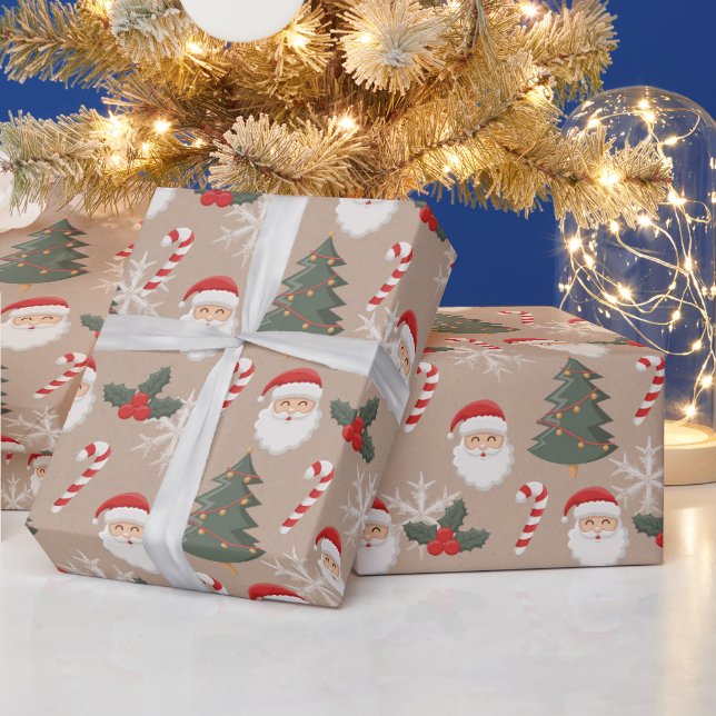Papier Cadeau Symboles de Noël motif rétro (Vacances)