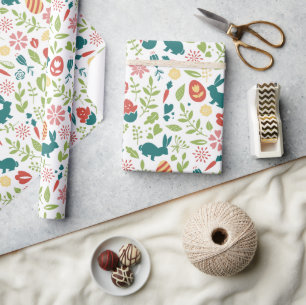 Papier Cadeau Symboles de Pâques colorés Motif sans couture