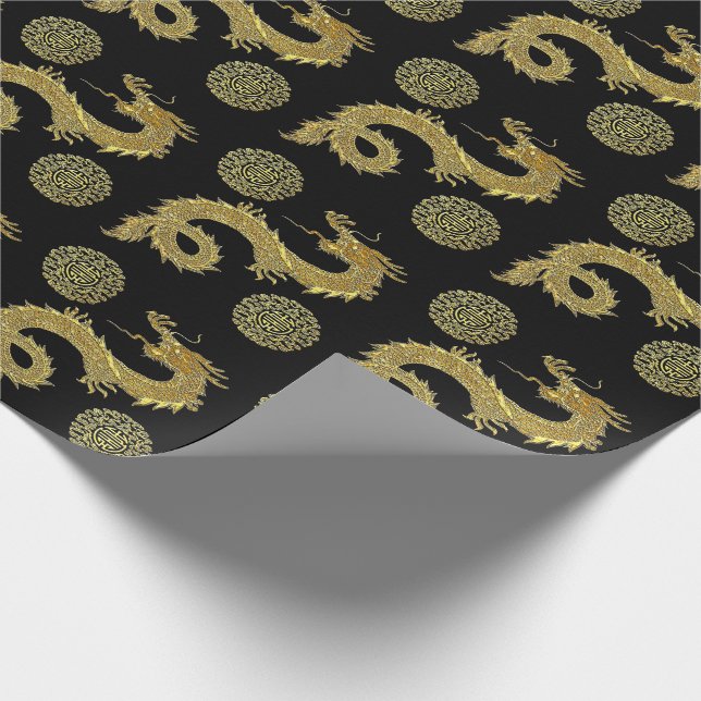 Papier Cadeau Symboles de prospérité des dragons chinois Votre c (Coin)