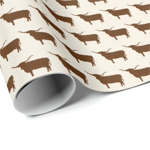 Papier Cadeau Symboles du Texas, Longhorn, brun