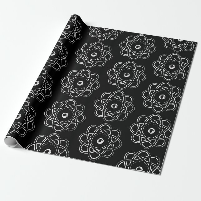 Papier Cadeau Symboles en blanc sur les atomes noirs (Déroulé)