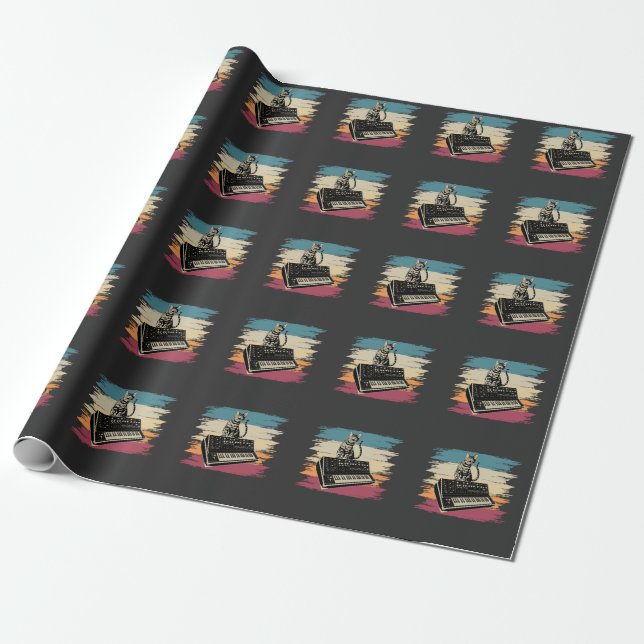 Papier Cadeau Synthétiseur modulaire Musique électronique Chat a (Déroulé)