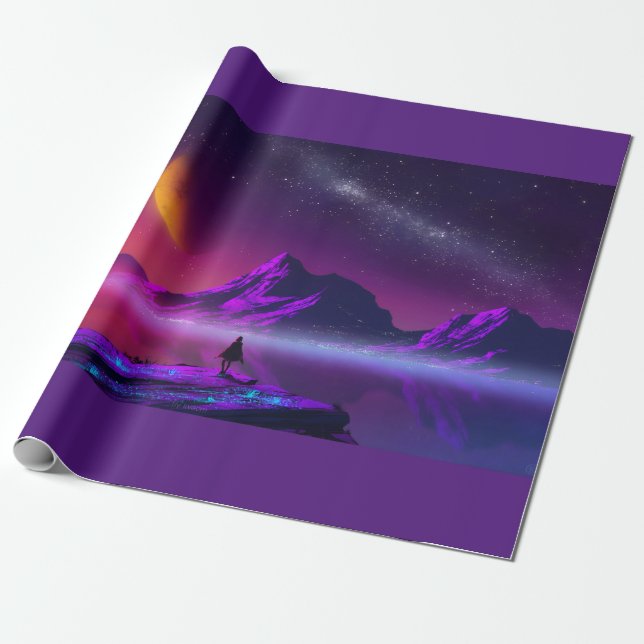 Papier Cadeau synthwave vaporwave cyberpunk rétro couleurs grand (Déroulé)
