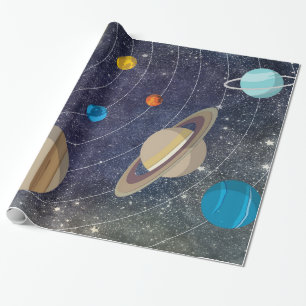 Papier Cadeau Système solaire, espace et étoiles