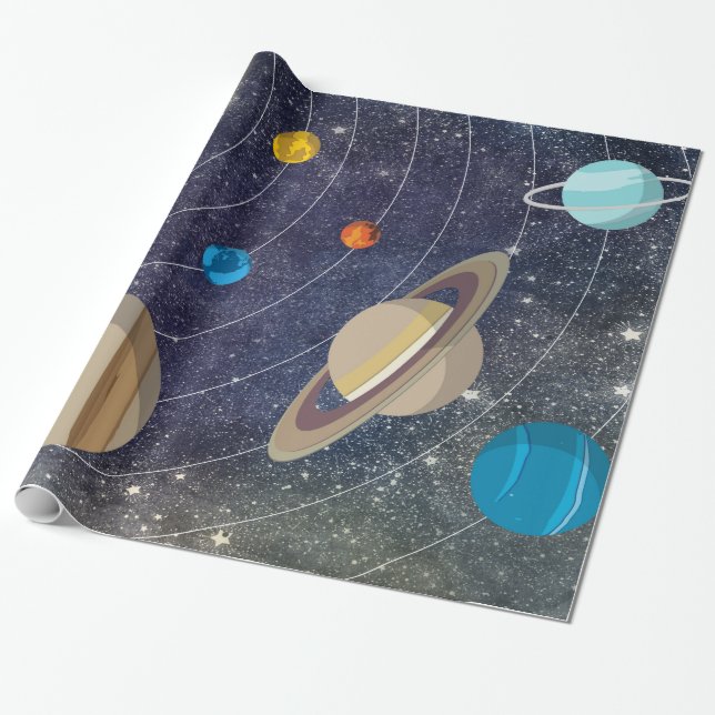 Papier Cadeau Système solaire, espace et étoiles (Déroulé)
