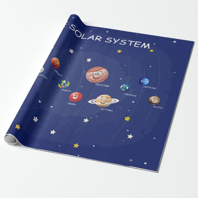 Papier Cadeau Système solaire Planètes puzzle (Déroulé)