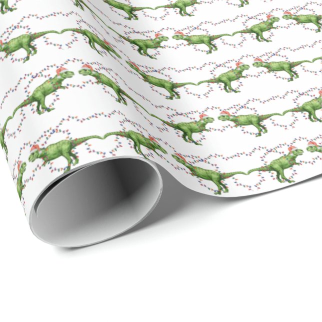 Papier Cadeau T-Rex Holiday Wrapping Paper (Coin rond)