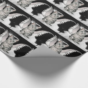 Papier Cadeau Tabby Argent Ange Chat avec Halo et ailes
