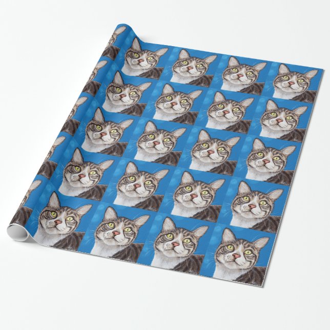 Papier Cadeau Tabby Cute Peinture Chat (Déroulé)