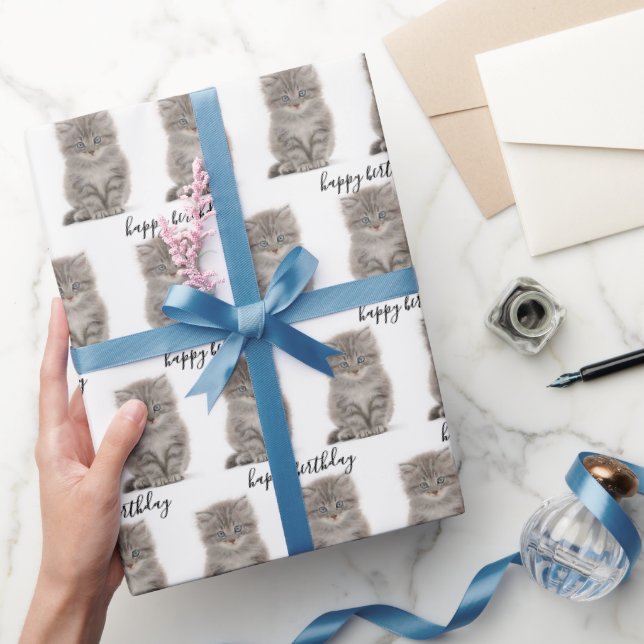 Papier Cadeau Tabby Kitten Anniversaire En Blanc (Cadeaux)