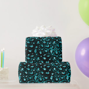 Papier Cadeau Taches de léopard pailletées Teal Ombre & Black Gl