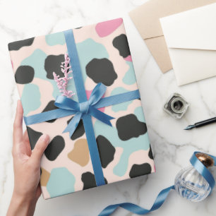 Papier Cadeau Taches de léopard pastel bleu rose