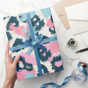 Papier Cadeau Taches de léopard pastel bleu rose