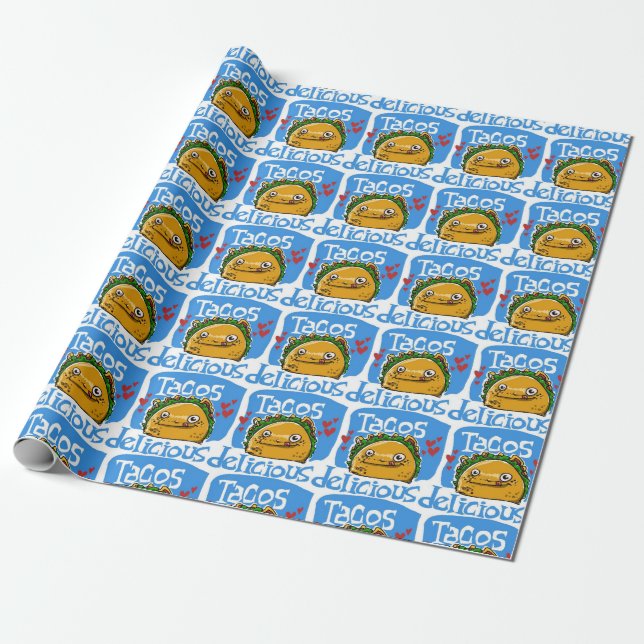 Papier Cadeau tacos délicieux dessin animé style drôle illustrat (Déroulé)