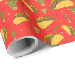 Papier Cadeau Tacos tirés à la main et chillies Alimentation mex
