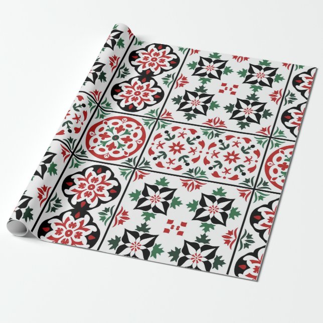 Papier Cadeau Talavera de Noël d'art populaire (Déroulé)