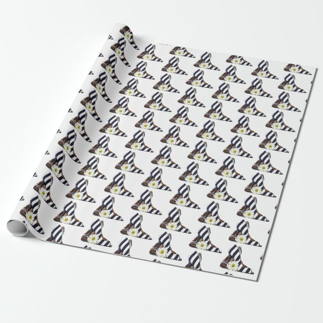 Papier Cadeau talons hauts rayés avec marguerite (Déroulé)