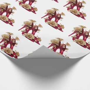 Papier Cadeau Talons hauts rouges élégants avec des roses dorées
