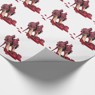 Papier Cadeau Talons hauts rouges élégants avec des roses dorées