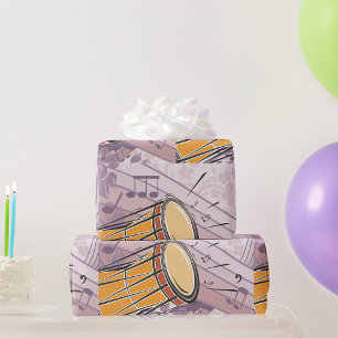 Papier Cadeau Tambour Bongo Traditionnel Avec Notes De Musique