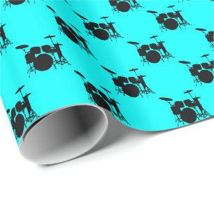 Papier Cadeau Tambour noir de musique réglé sur le bleu d'Aqua