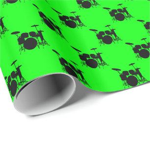Papier Cadeau Tambour noir de musique réglé sur le vert de chaux