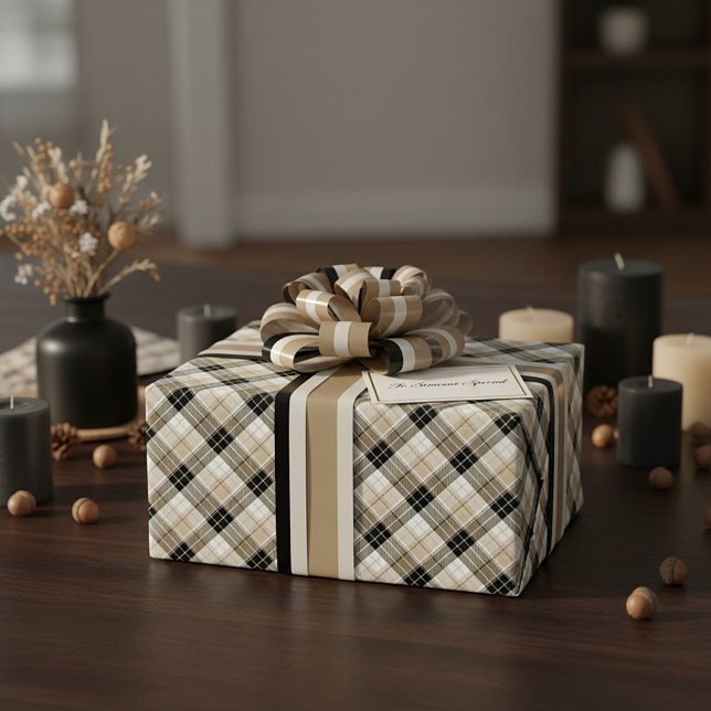 Papier Cadeau Tan et plaid noir (Créateur téléchargé)