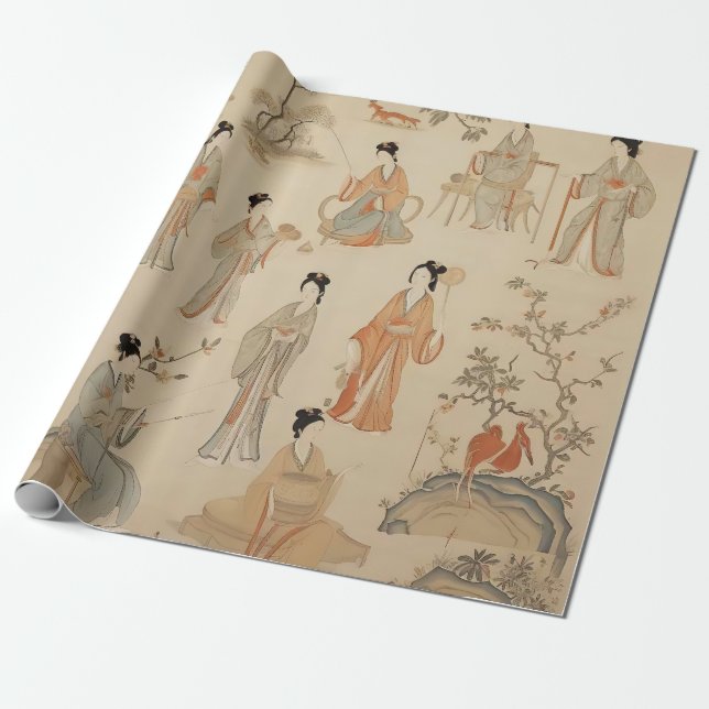 Papier Cadeau Tang Dynasty Handmaidens Cadeau (Déroulé)