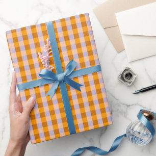 Papier Cadeau Tangerine et lavande en vichy contrôle motif