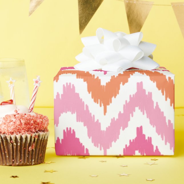 Papier Cadeau Tangerine rose Zigzags Motif Ikat (Fête d'anniversaire)