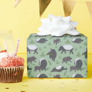 Papier Cadeau Tapir Malaisien Jungle Verte Animalerie Zoo