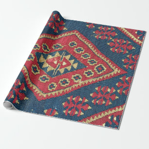 Papier Cadeau Tapis Kilim Turc Antique Rouge Bleu
