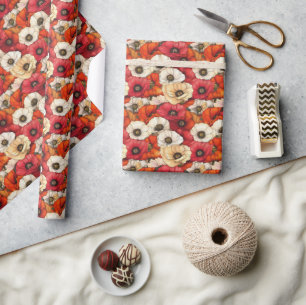 Papier Cadeau Tapisserie fleurie rouge gaie coquelicot