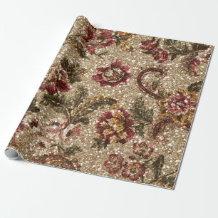 Papier Cadeau Tapisserie florale scintillante d'Earthtone