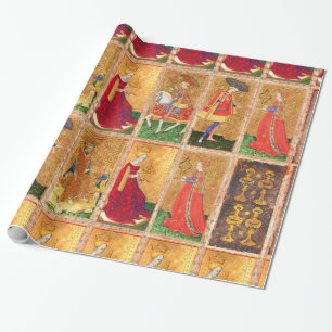 PAPIER CADEAU TAROTS ANCIENS /PAGE, CHEVALIER, ROI ET REINE DE T