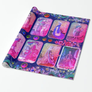 Papier Cadeau Tarots antiques, Cartes de cour allemandes, Bleu r
