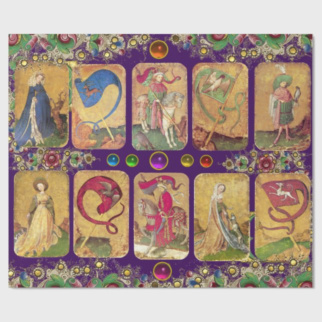 Papier Cadeau Tarots antiques, Cartes de cour allemandes, Drapea (Plat)