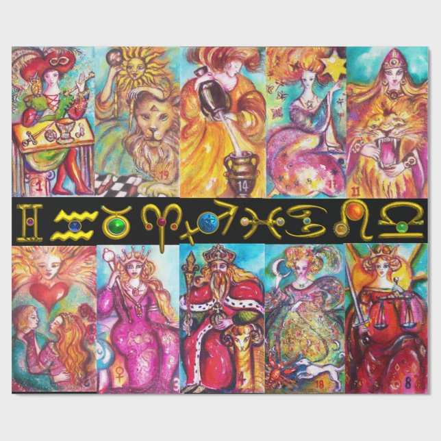 Papier Cadeau TAROTS ET ANNIVERSAIRE ZODIAC SIGNES Astrologie du (Plat)