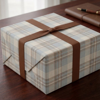 Papier Cadeau Tartan à carreaux bleu ardoise et crème rouille Pr