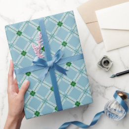 Papier Cadeau Tartan à carreaux bleu ciel et vert frais