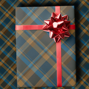 Papier Cadeau Tartan à carreaux diagonaux Navy, Brun et Cuivre C
