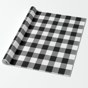 Papier Cadeau Tartan à carreaux Noël Nouvel An Blanc Noir Rétro